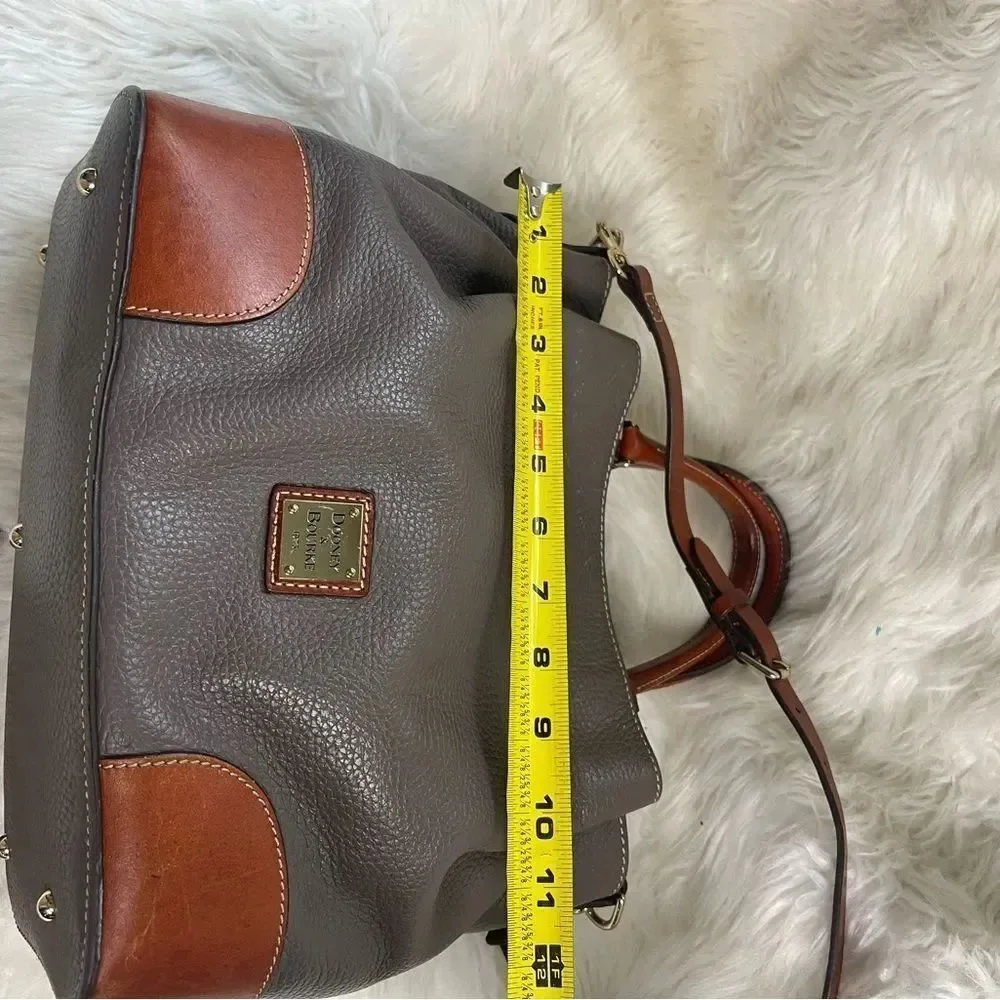 Dooney & Bourke Brenna Gray pebble Leather satchel tanTrim & Strap bonus pouch.